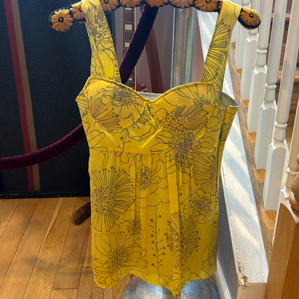 Yellow Dress with grey flowers Size 4